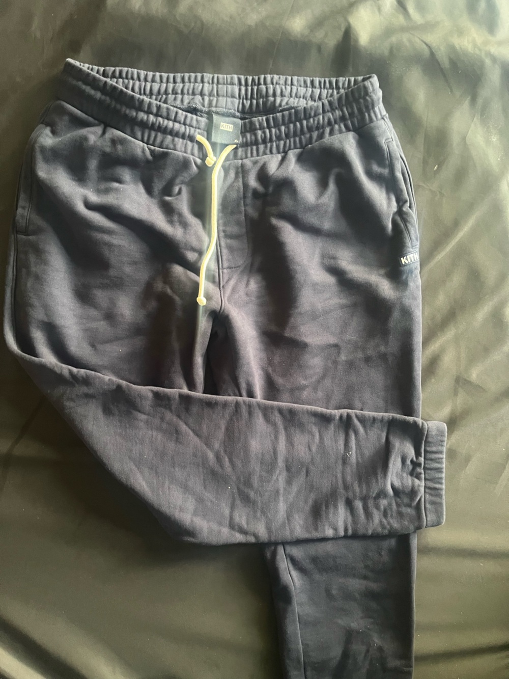 Kith Navy Blue Jogger Pants with Yellow Drawstring